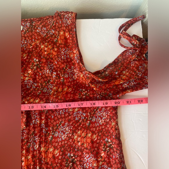 Rebecca Minkoff Womens Long Sleeve Cold Shoulder Floral Dress Red - Picture 7 of 11